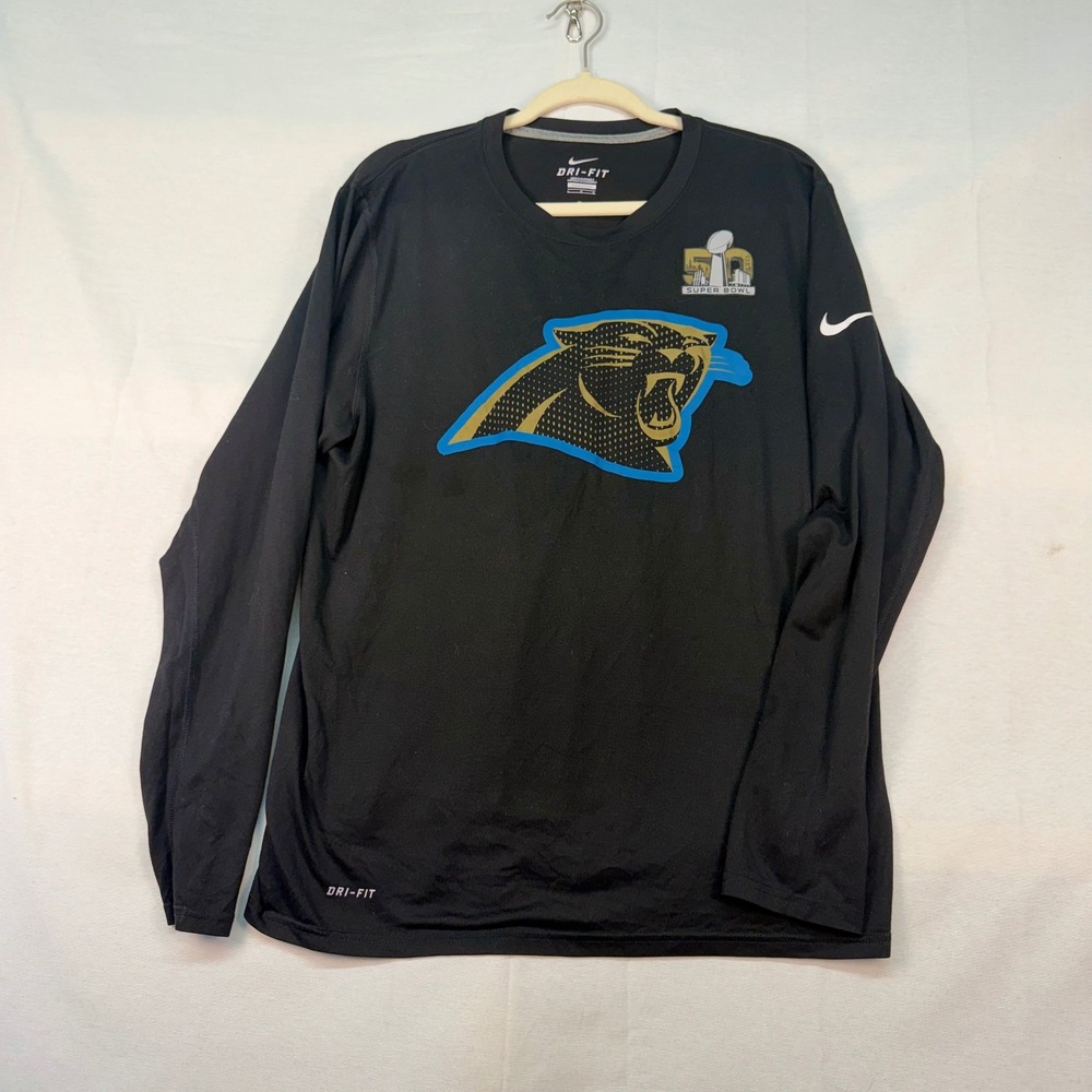 Nike Carolina Panthers Super Bowl 50 Dri-FIT Long Sleeve Shirt Mens L Black